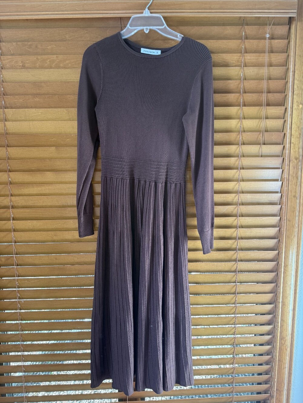 PrettyGarden Brown Ribbed Midi Dress